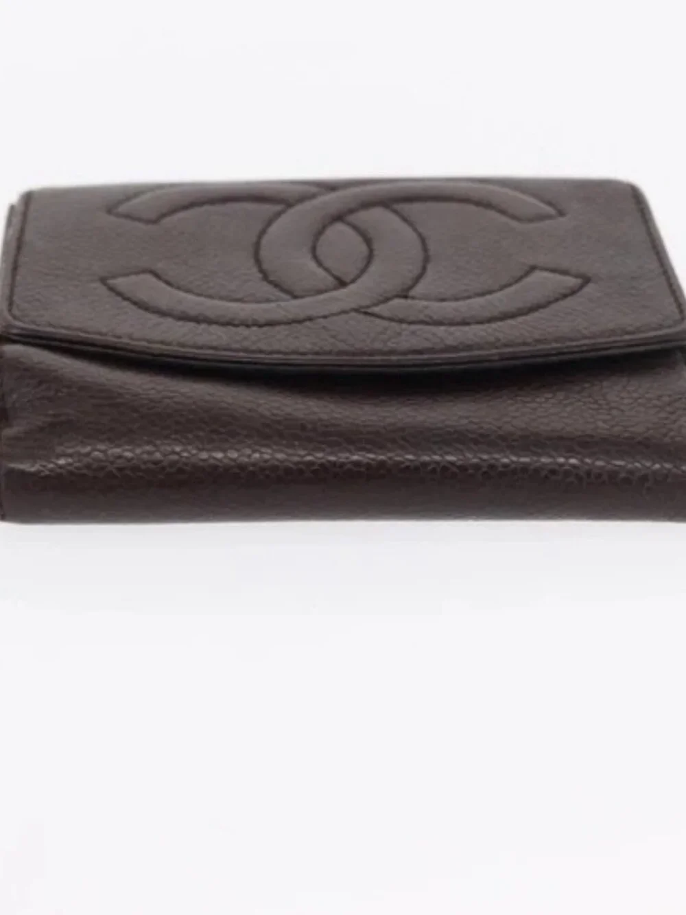 CHANEL Bifold Wallet Grained Calf Skin Black Gold CC Auth bs32337